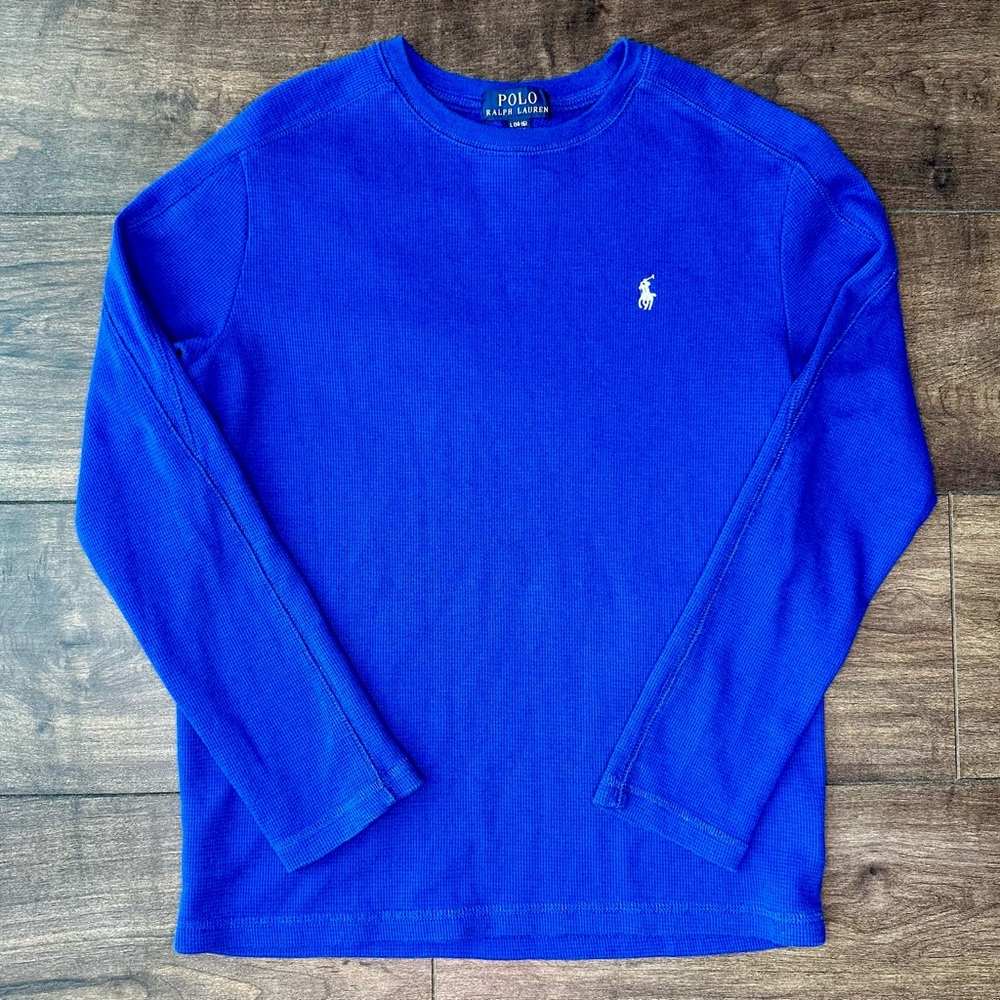 Polo Ralph Lauren Blue Waffle-Knit Long-Sleeve Shirt - Boys Large (14-16)